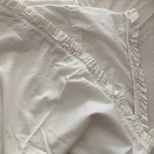(Reduced!)Pine Cone Hill - white ruffle KING flat sheet & king pillow case.